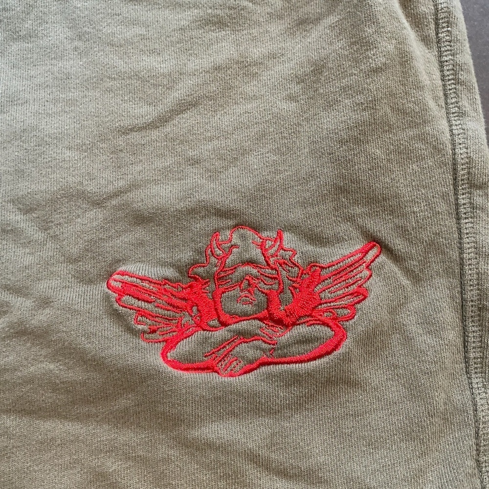 Boys Lie Angel Embroidered Sweat Shorts Olive Green Size M - Picture 5 of 7